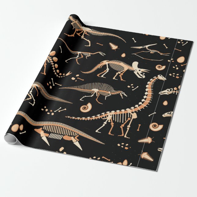 Skelette von Dinosauriern und Fossilien Geschenkpapier (Ungerollt)