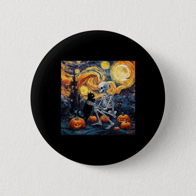Skeletter Katze Skull Goth Halloween Männer Frauen Button (Vorderseite)