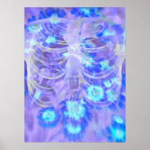 Skeletter Rib Cage Floral Lila Blue Vintag Xray Poster