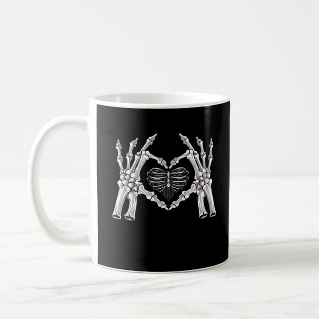 Skeletter Ribs Hand Heart Sign Kaffeetasse (Links)