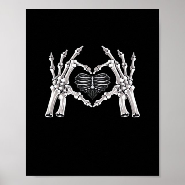 Skeletter Ribs Hand Heart Sign Poster (Vorne)