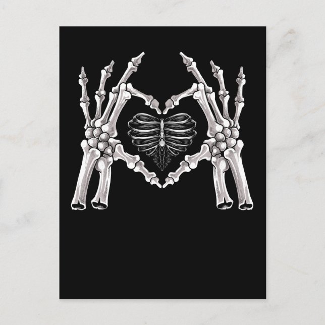 Skeletter Ribs Hand Heart Sign Postkarte (Vorderseite)