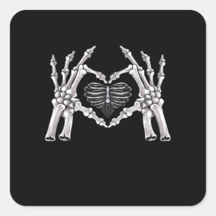 Skeletter Ribs Hand Heart Sign Quadratischer Aufkleber