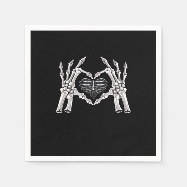 Skeletter Ribs Hand Heart Sign Serviette (Vorderseite)