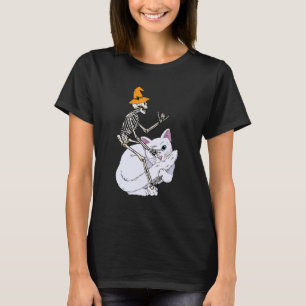 Skeletter Riding Cat Lazy Halloween Kostüm Niedlic T-Shirt