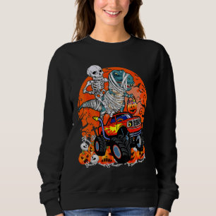 Skeletter Riding Dinosaur Rex Mummy Monster Truck Sweatshirt