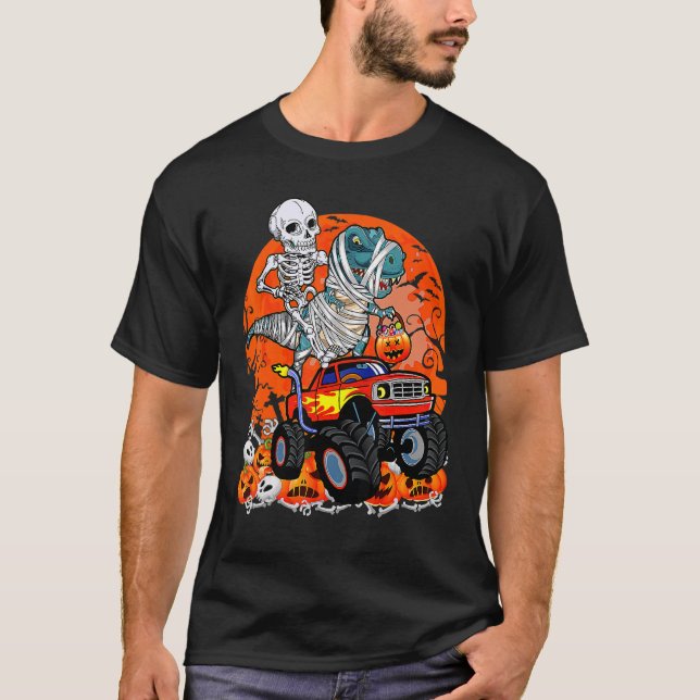 Skeletter Riding Dinosaur Rex Mummy Monster Truck  T-Shirt (Vorderseite)