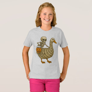Skeletter Riding Mama Goose Halloween Funny Pumpki T-Shirt