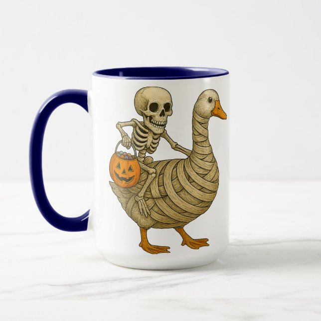Skeletter Riding Mama Goose Halloween Funny Pumpki Tasse (Links)
