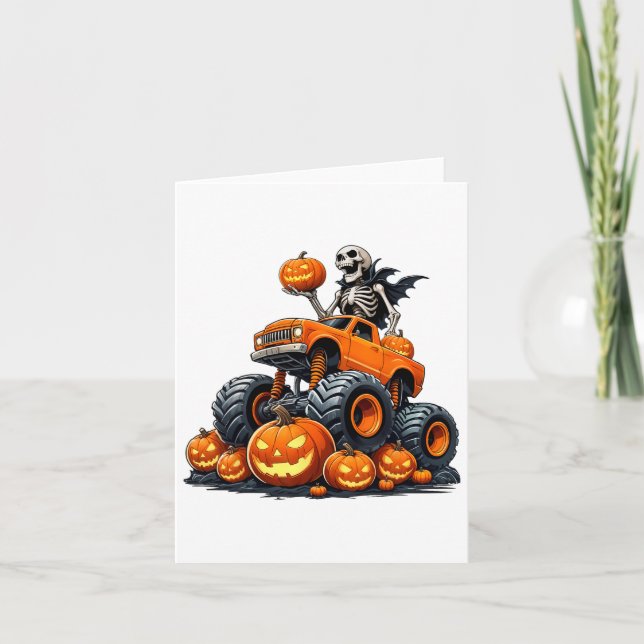 Skeletter Riding Monster Kruck Halloween Pumpkin K Karte (Vorderseite)