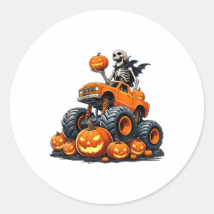 Skeletter Riding Monster Kruck Halloween Pumpkin K Runder Aufkleber