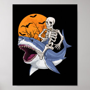 Skeletter Riding Shark Funny Halloween Kostümjäger Poster