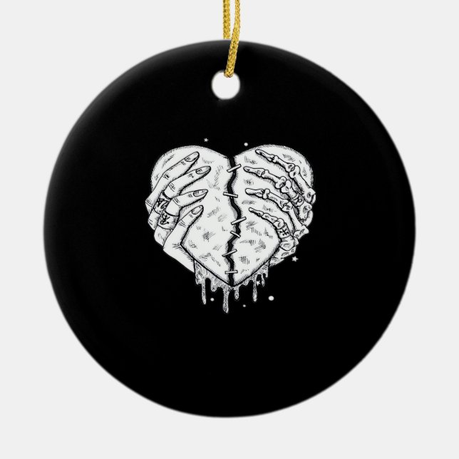 Skelettfächer Herz - Gothic Heart Classic Keramik Ornament (Vorne)