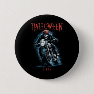 Skelettfahrer auf Motorrad-Halloween-Spoo Button