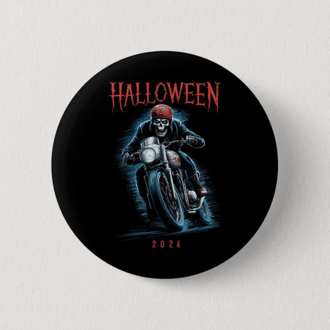 Skelettfahrer auf Motorrad-Halloween-Spoo Button (Vorderseite)