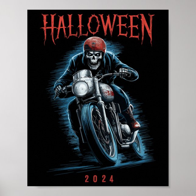 Skelettfahrer auf Motorrad-Halloween-Spoo Poster (Vorne)