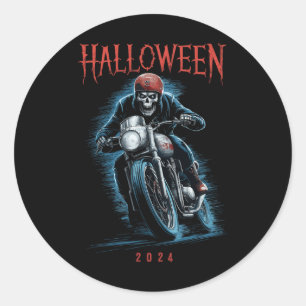 Skelettfahrer zu MotorradHalloween 2024 Runder Aufkleber