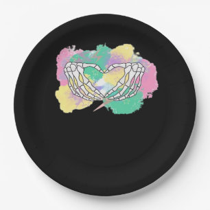 Skelettfalten mit Abstraktem, farbigem Hintergrund Pappteller