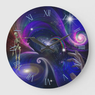 Skelettfiguren im Kosmos Große Wanduhr
