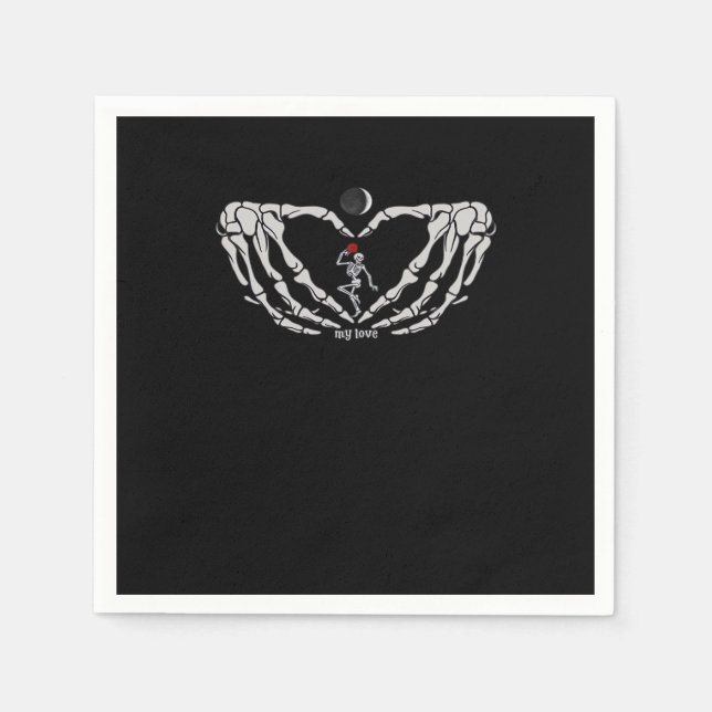 Skelettfrauen mit rotem Herz aus Fieber Serviette (Vorderseite)