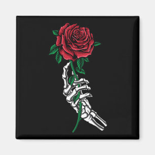 Skeletthand, die ein Rote Rose-Pocket-Halloween hä Magnet