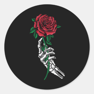 Skeletthand, die ein Rote Rose-Pocket-Halloween hä Runder Aufkleber