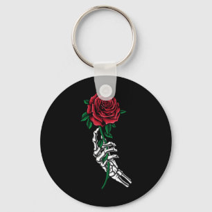 Skeletthand, die ein Rote Rose-Pocket-Halloween hä Schlüsselanhänger