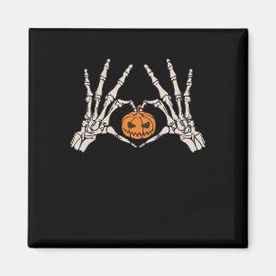 Skeletthand Herz und Kürbiskugel Funny Skull Hallo Magnet