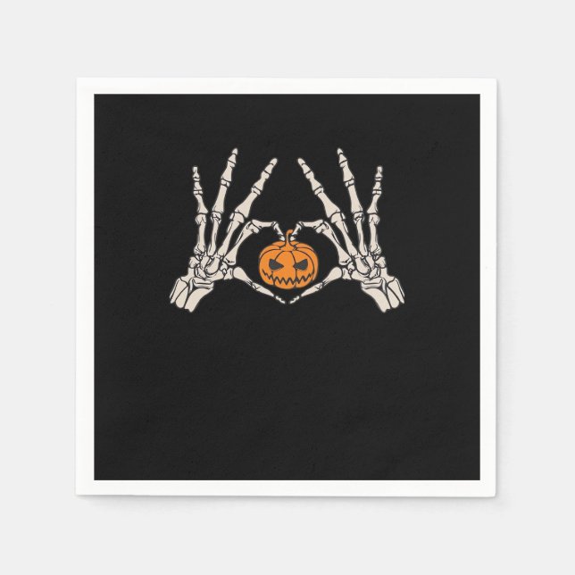 Skeletthand Herz und Kürbiskugel Funny Skull Hallo Serviette (Vorderseite)