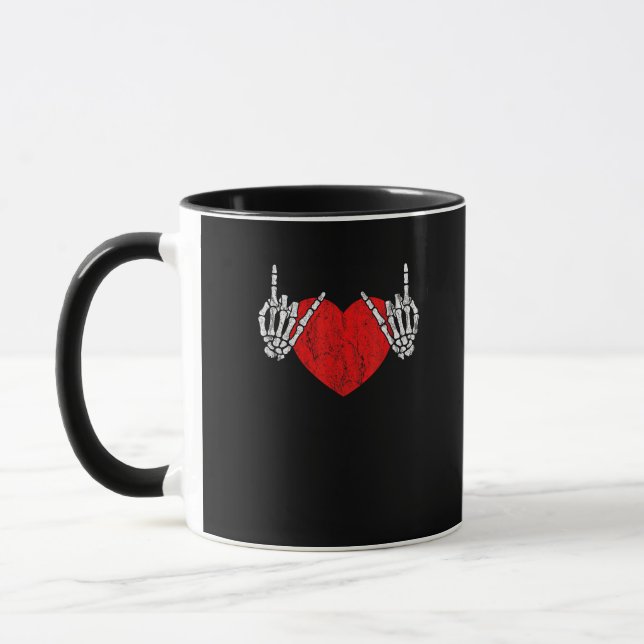 Skeletthand Herz und Rolle, ValentinenkHalloween Tasse (Links)