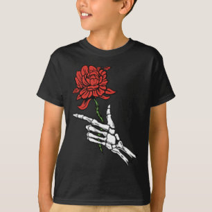 Skeletthand mit einer Rote Rose T-Shirt
