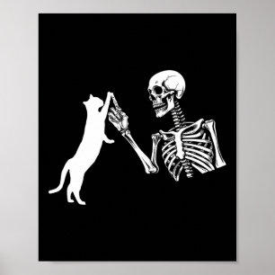 Skeletthand Playing Cat Funny Halloween Kostüm Poster