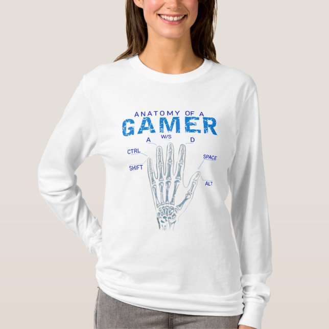 Skeletthandanatomie für Gamer - Tastatur T-Shirt (Vorderseite)