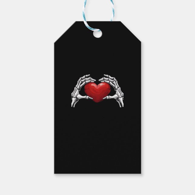Skeletthandschuhe mit einem roten Herz-Design Clas Geschenkanhänger (Vorderseite)