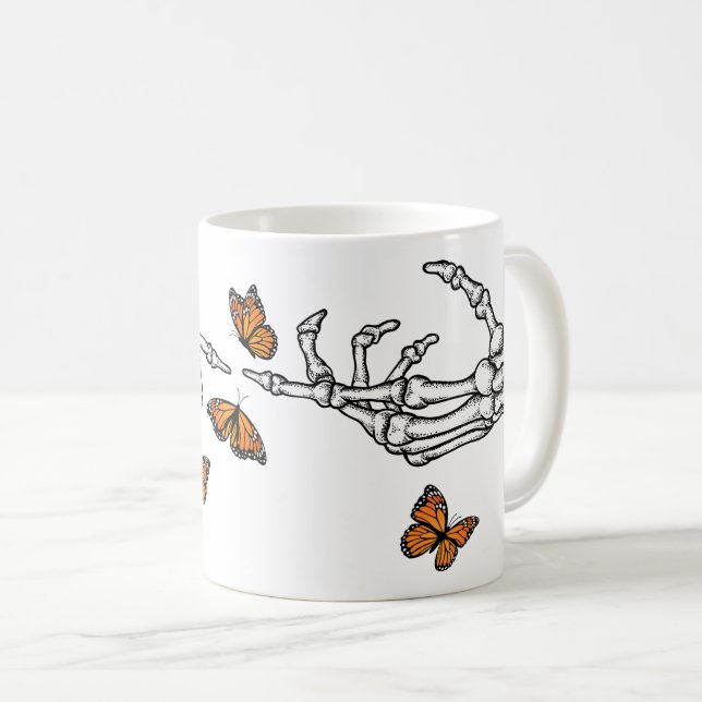 Skeletthandschuhe und Monarchschmetterlinge Kaffeetasse (VorderseiteRechts)