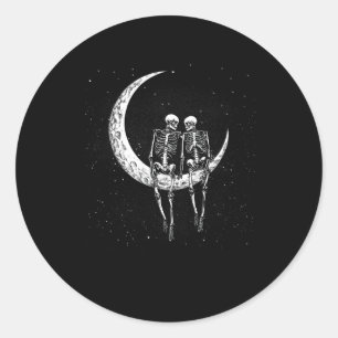 Skeletthaus auf dem Mond Sonniges Halloween-Kostüm Runder Aufkleber