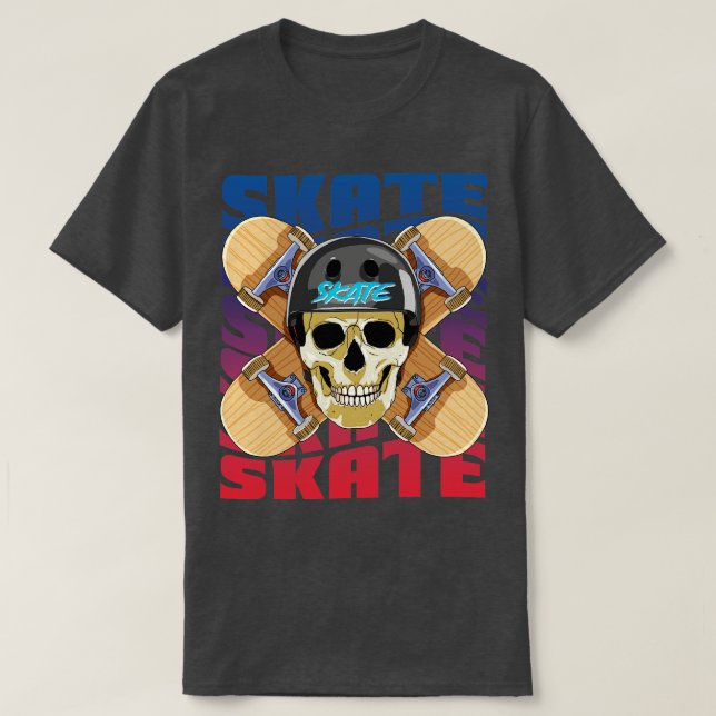 Skeletthelm Skateboarder Skateboard Decks Skateboa T-Shirt (Design vorne)