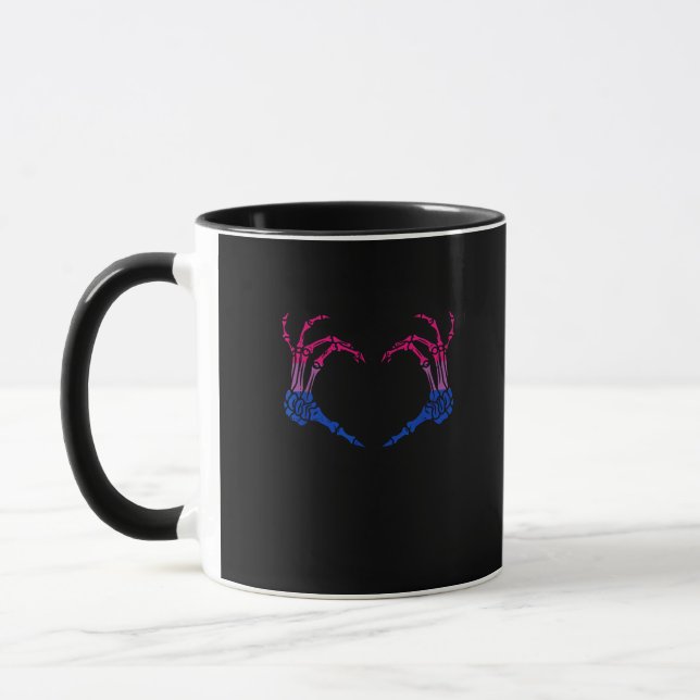 Skelettherz Bisexual LGBbt Q Pride Skull Hand Tasse (Links)