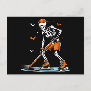 Skeletti Eishockey Halloween Boys Funny Halloween Feiertagspostkarte