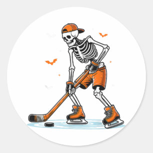 Skeletti Eishockey Halloween Boys Funny Halloween Runder Aufkleber