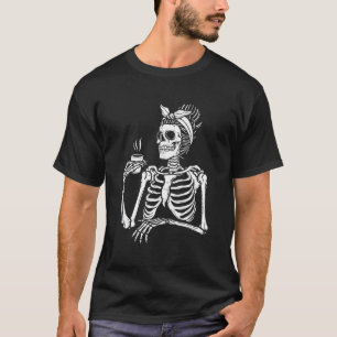 Skelettkaffee mit undurchsichtigem Haardesign T-Shirt
