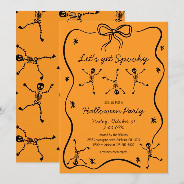 Skelettkastenrahmen Halloween Einladung (Vorne/Hinten)