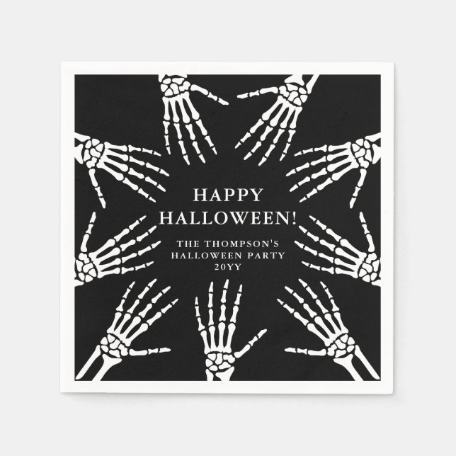 Skelettknochen auf schwarzen Halloween Serviette (Vorderseite)