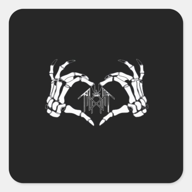 Skelettknochen-Herz-Hände Quadratischer Aufkleber (Vorderseite)