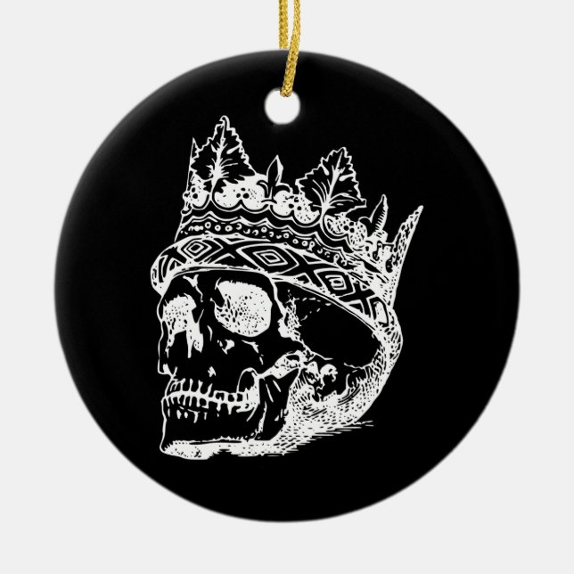 Skelettkopf mit einer Krone auf einem Keramik Ornament (Vorne)