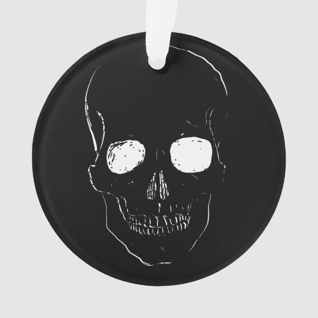 Skelettkopf mit leuchtenden Augen auf einem Ornament (Vorderseite)