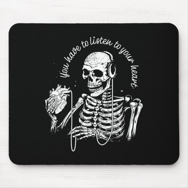 Skelettkopfhörer Herz-Gotische Musik Halloween S Mousepad (Vorne)