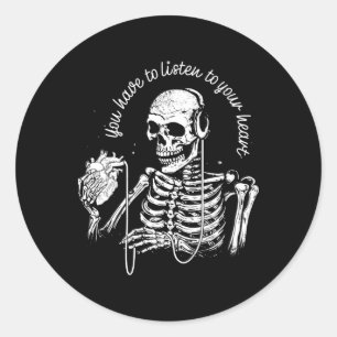 Skelettkopfhörer Herz-Gotische Musik Halloween S Runder Aufkleber