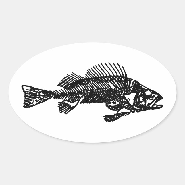 Skelettlogos für Fische (schwarz) Ovaler Aufkleber (Vorderseite)