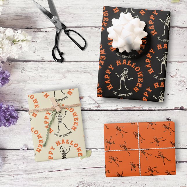 Skelettmuster Personalisiertes Halloween Geschenkpapier Set (Von Creator hochgeladen)